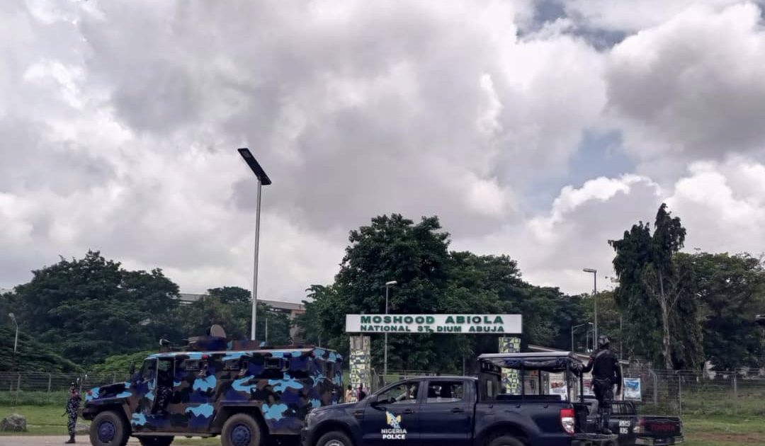 Police barricade Abuja stadium with vehicles